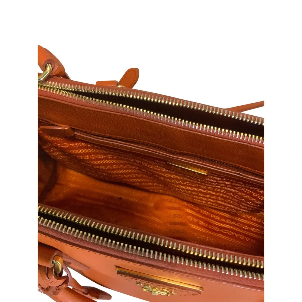 Prada Galleria Saffiano Leather Handbag Orange Gold Hardware Tote Bag BN1874